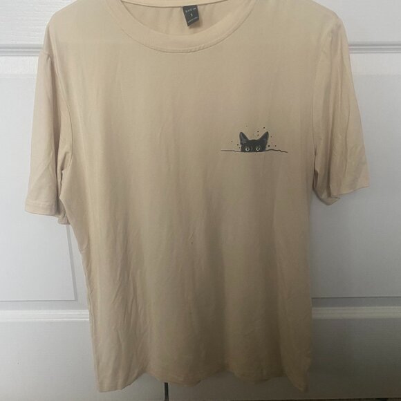Cream Shein Cat Shirt Mens Small - Picture 1 of 4